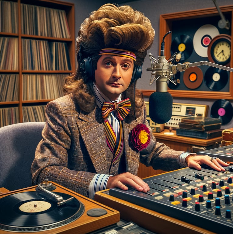 a 1980s Radio One DJ with a three piece suit and rather too much hair ;-) a 1980s Radio One DJ with a three piece suit and rather too much hair ;-)