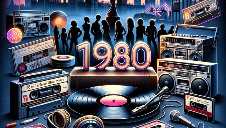 An image giving the vibe of the music of 1980 An image giving the vibe of the music of 1980