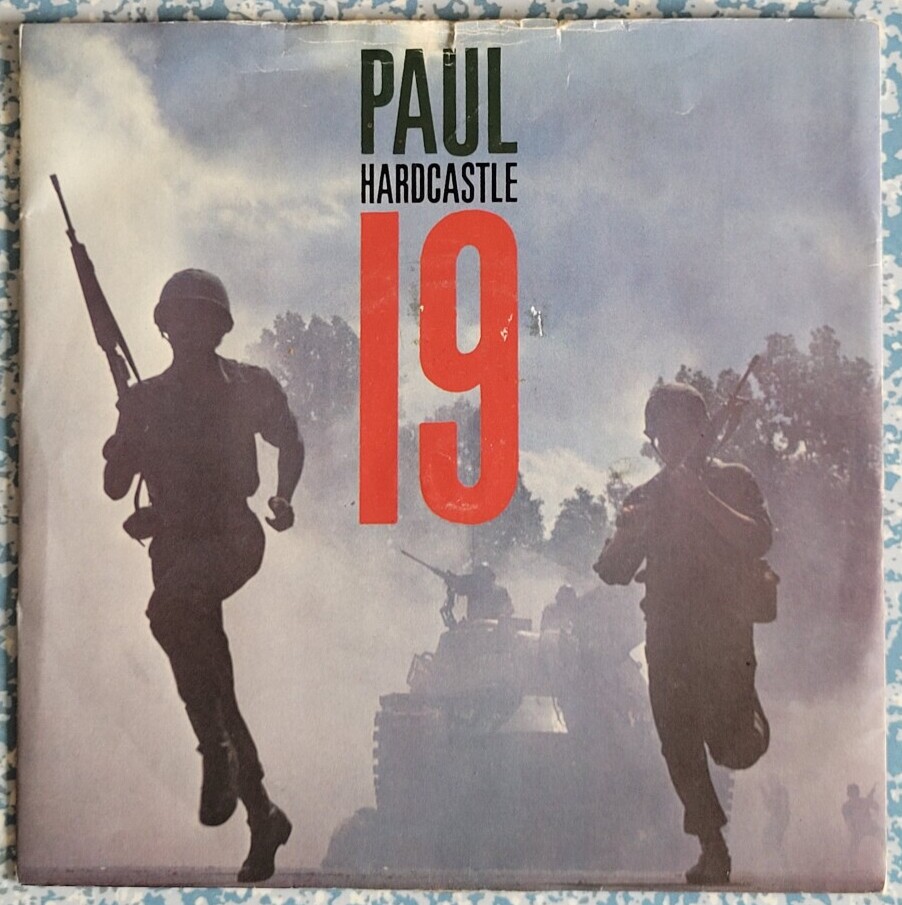 My 7-inch copy of Paul Hardcastle's 1985 hit 19. Complete with frayed edge at the top.