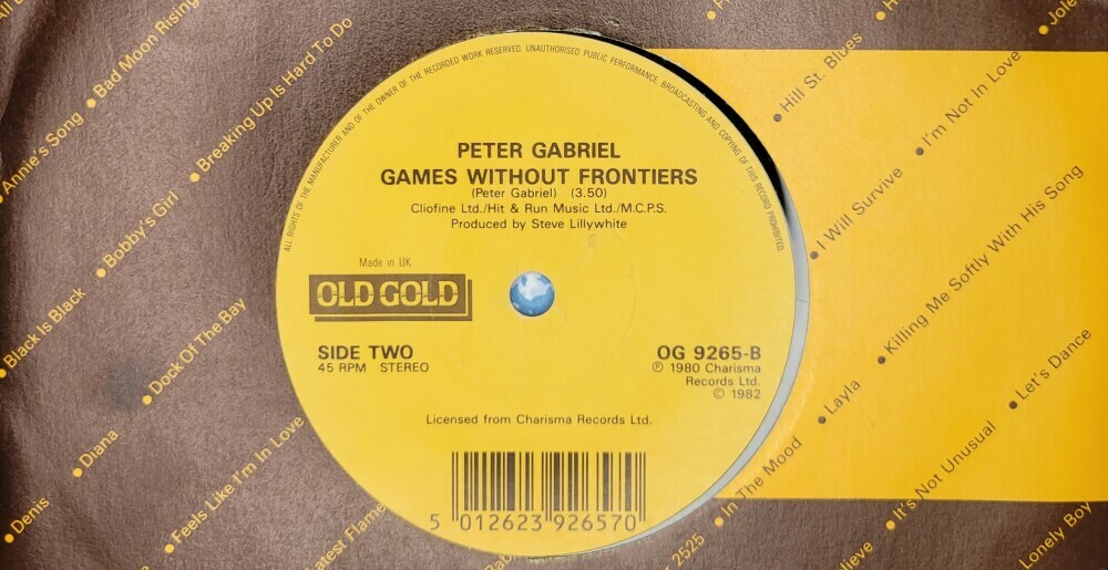 My copy of Peter Gabriel's 7-inch single Games Without Frontiers from 1980 My copy of Peter Gabriel's 7-inch single Games Without Frontiers from 1980
